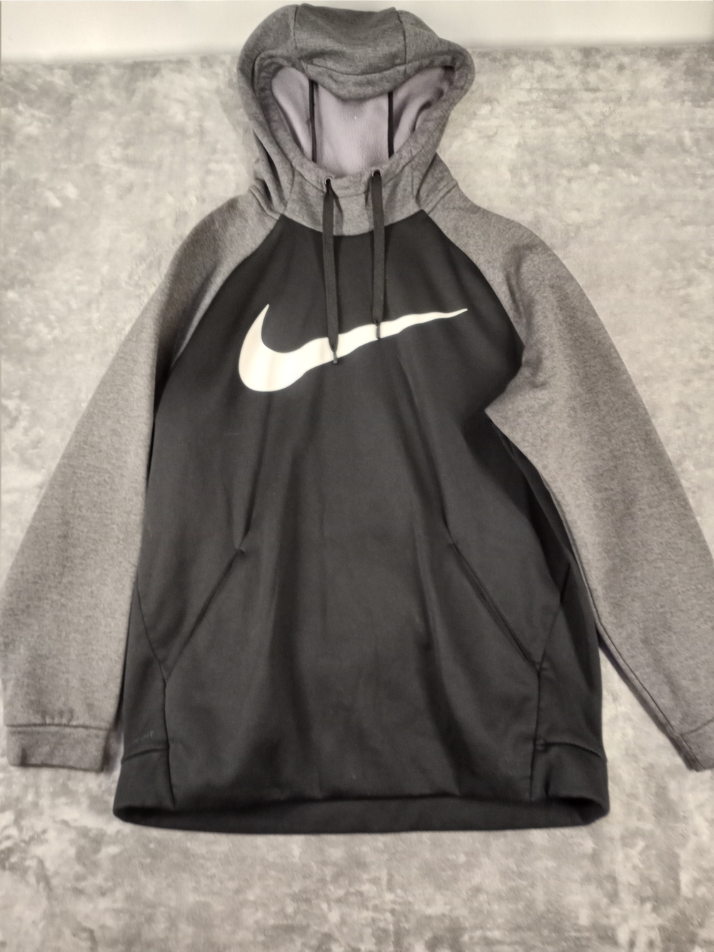 Nike Two-Tone Black & Gray Pullover Hoodie with White Swoosh Size Large